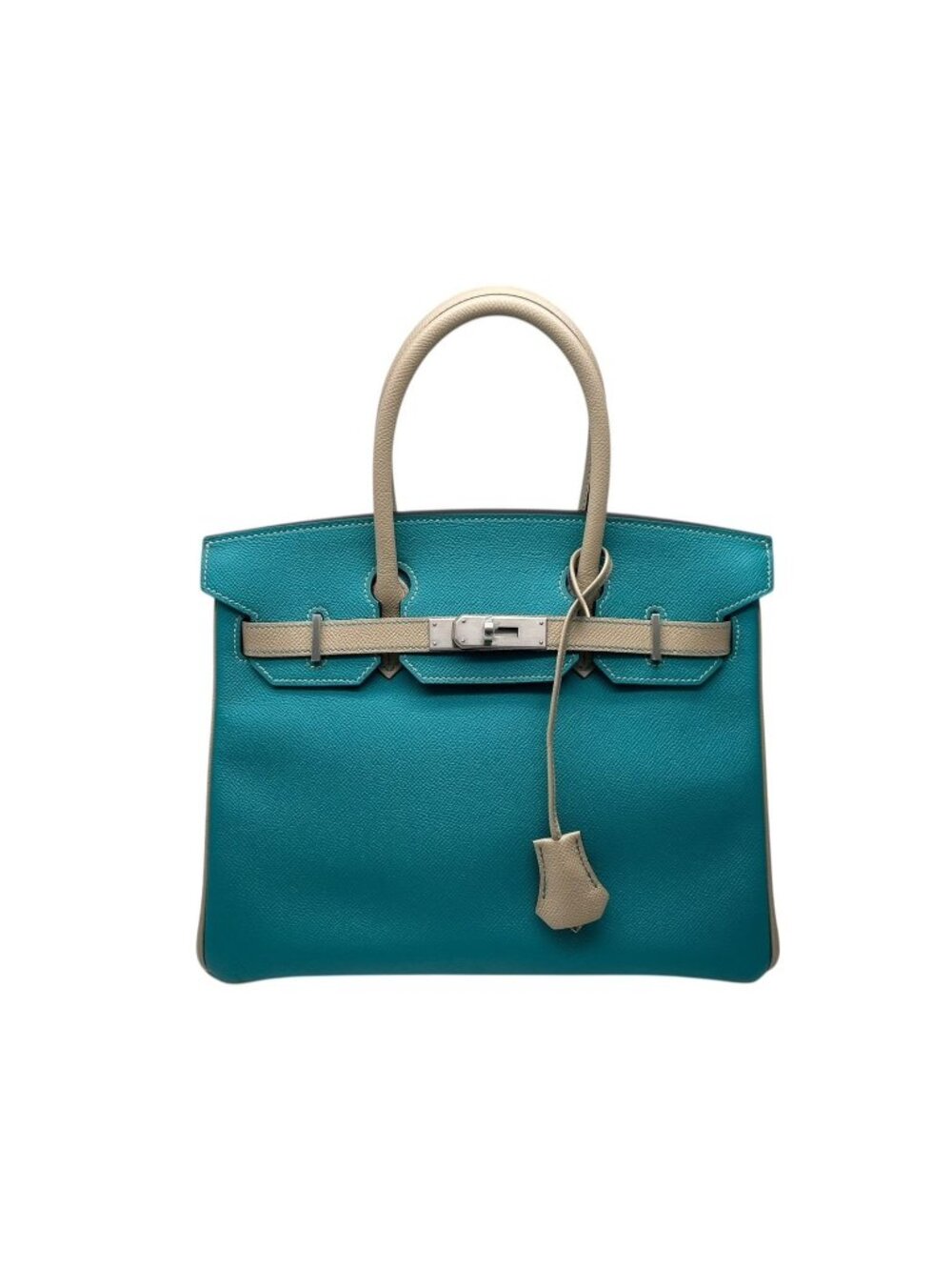 Hermes Birkin 30 Handbag Veau Epsom Blue Paon Trench Matte Silver